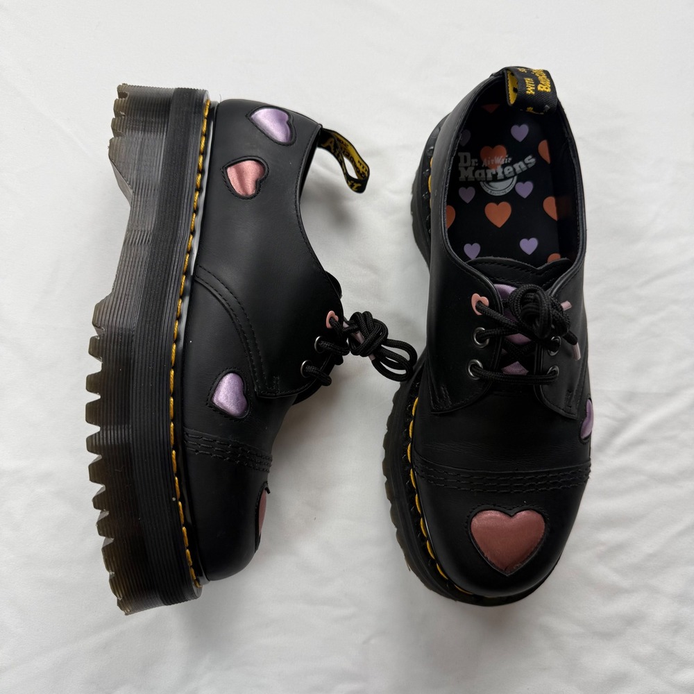 Dr. Martens 1461 Quad Heart Black Leather Platform Oxford Shoes US9 - Picture 2 of 6